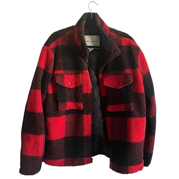 American Eagle Faux Sherpa Buffalo Plaid Jacket, New with out Tags, Oversized - Picture 2 of 5